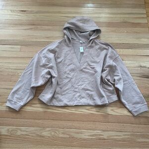 GAP Crop Hoodie Womens XXL Pink Fleece Minimalist Loungewear NWT